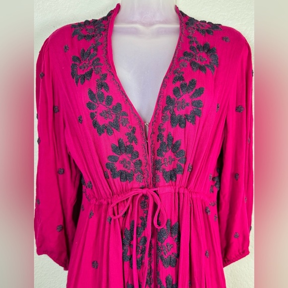 Free People Boho Floral Embroidered Fable Midi‎ Dress Pink Size S - Picture 4 of 10
